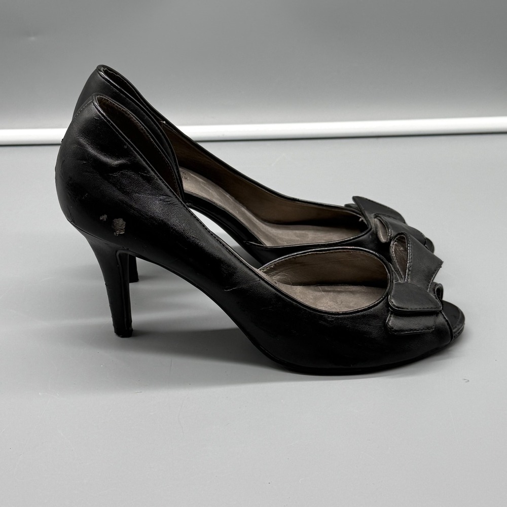 Coach and Four Womens Black Peep Toe d'Orsay Bow‎ Stiletto Heels Size 8 Luxury
